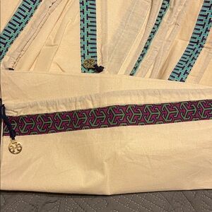 Tory Burch Cream Drawstring purse 👛 dust Bag with Multicolor Logo Trim